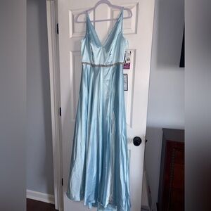 Blondie nites light blue satin formal prom dress
